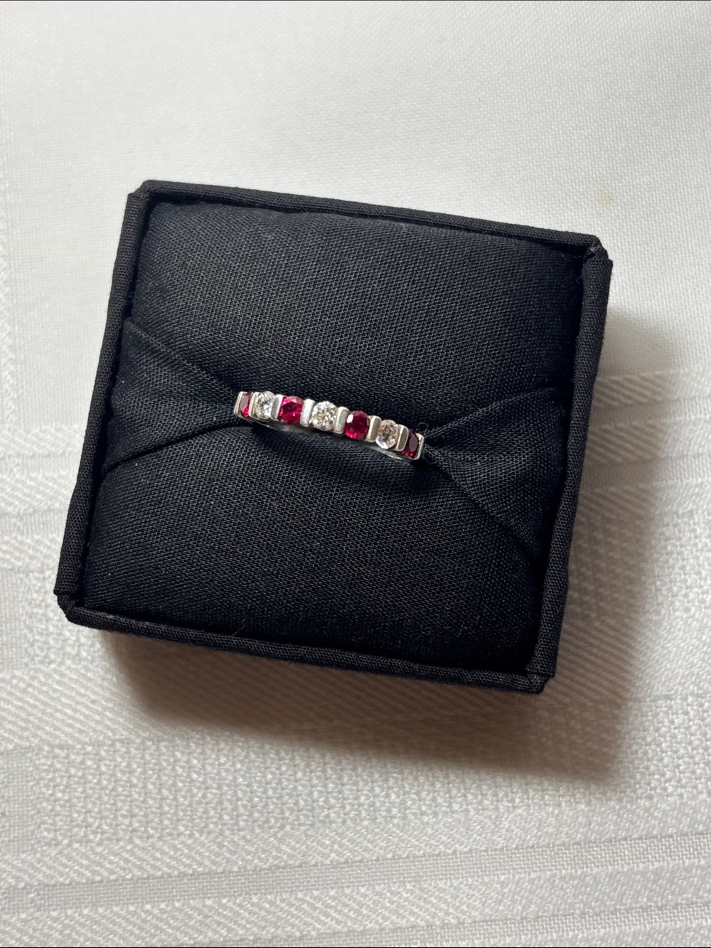 Diamonique Silver Band with Red and Clear Stones